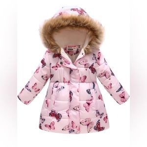Coats For Girls Hooded Waterproof Floral Printed Kids Toddler Warm Snow Jacket